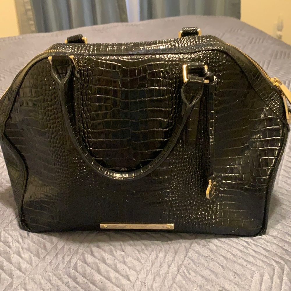 Brahmin Satchel croc black bag with zipper